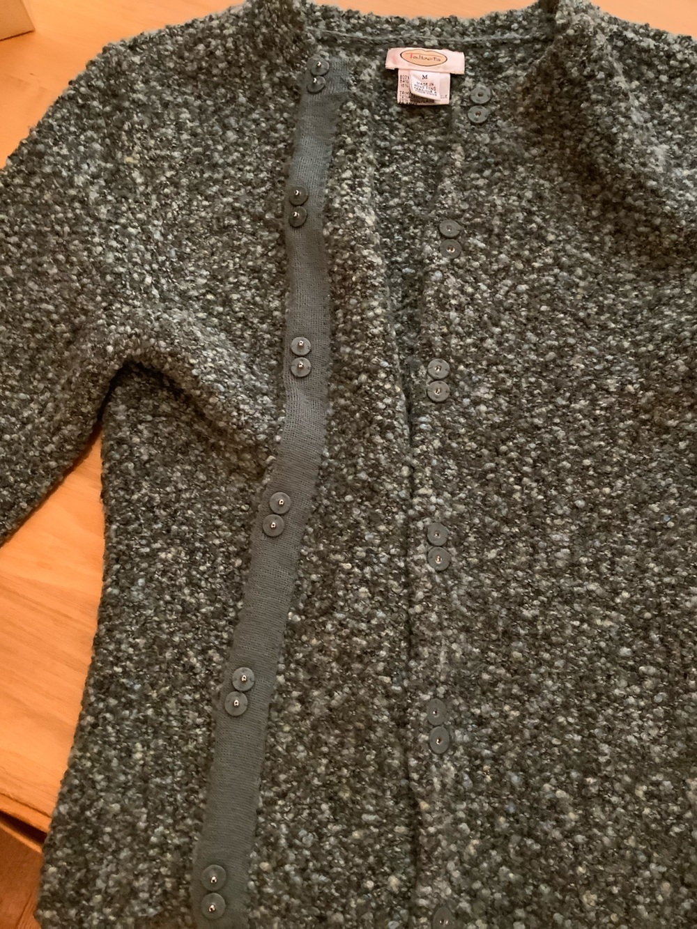 TALBOTS Textured Green Wool Bouclé Cardigan Crop Jacket M - Picture 8 of 11
